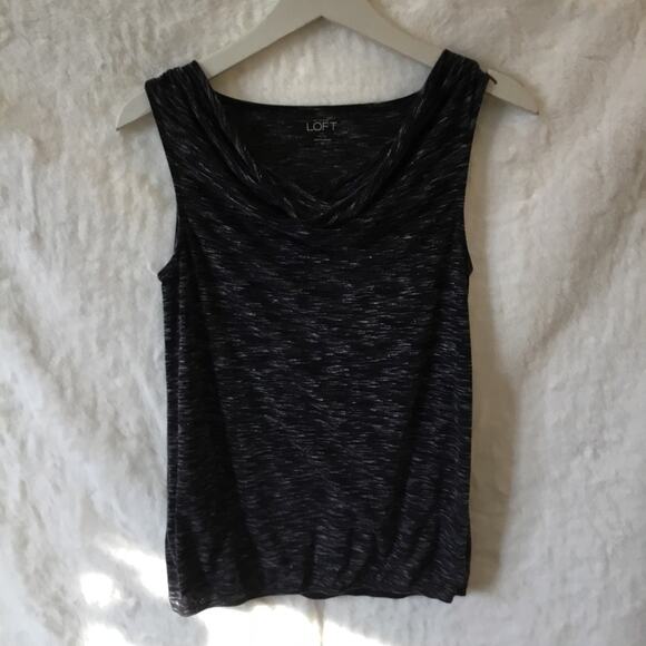 Ann Taylor Loft Black & White Drape Neck Tank Top - Picture 3 of 8